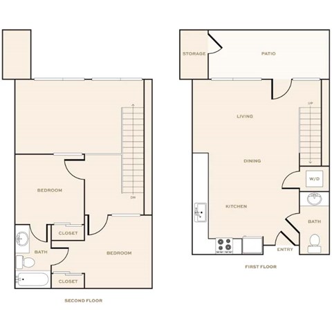 Floor plan for 2 beds, 1.5 baths, 986 sqft